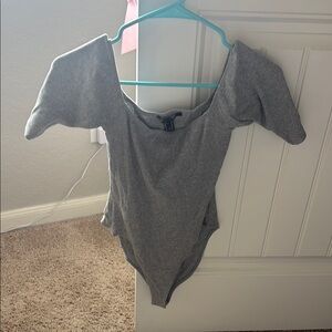 Forever 21 Heather Gray Off-Shoulder Bodysuit